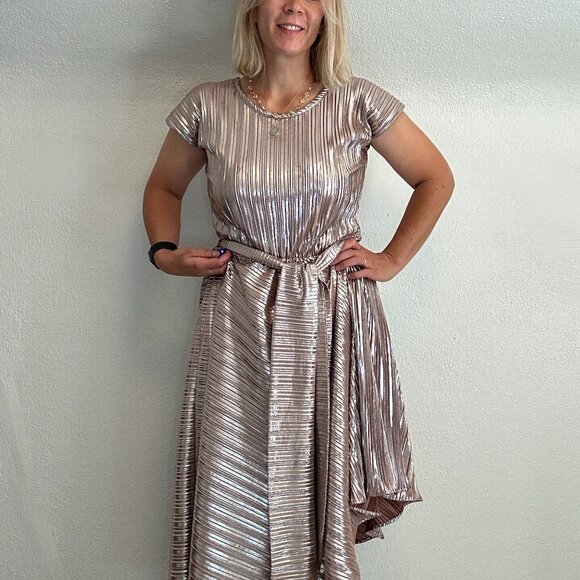 Sarah Bibb rose gold metallic swing dress size small / medium - Picture 3 of 12